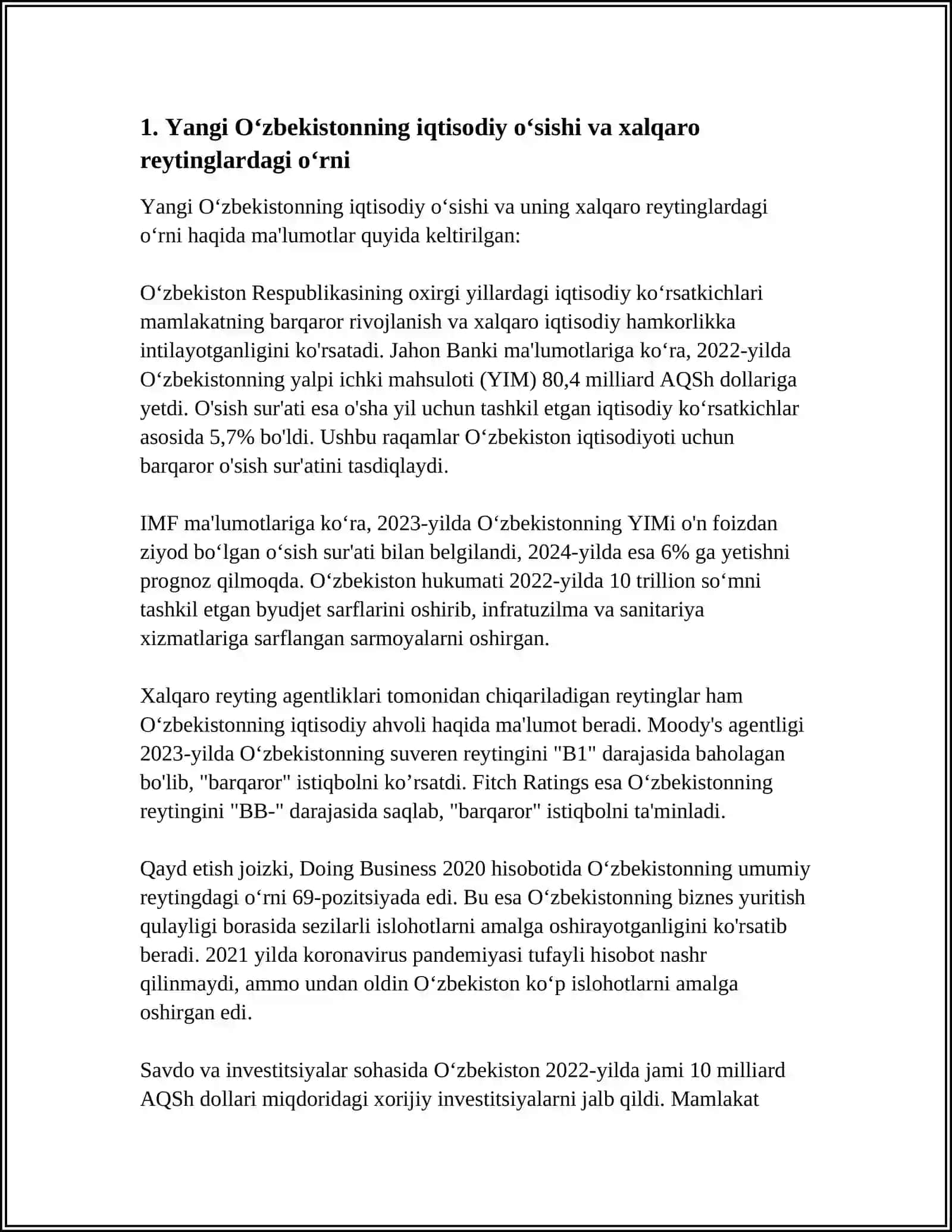YANGI OʻZBEKISTON IJTIMOIY-SIYOSIY IQTISODIY VA MADANIY HAYOTIDA ROʻY BERAYOTGAN OʻZGARISHLARNING XALQARO REYTING VA INDEKSLARDA AKS ETISHI 3