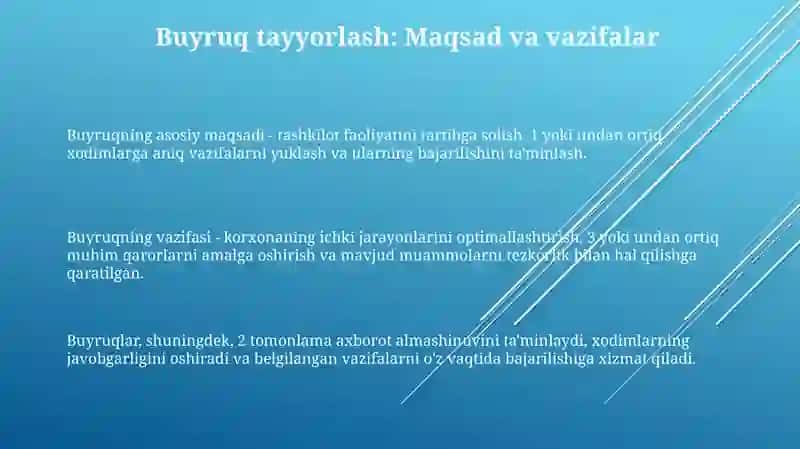 Buyuruq ( prikaz ) tayyorlash va tuzilma 3
