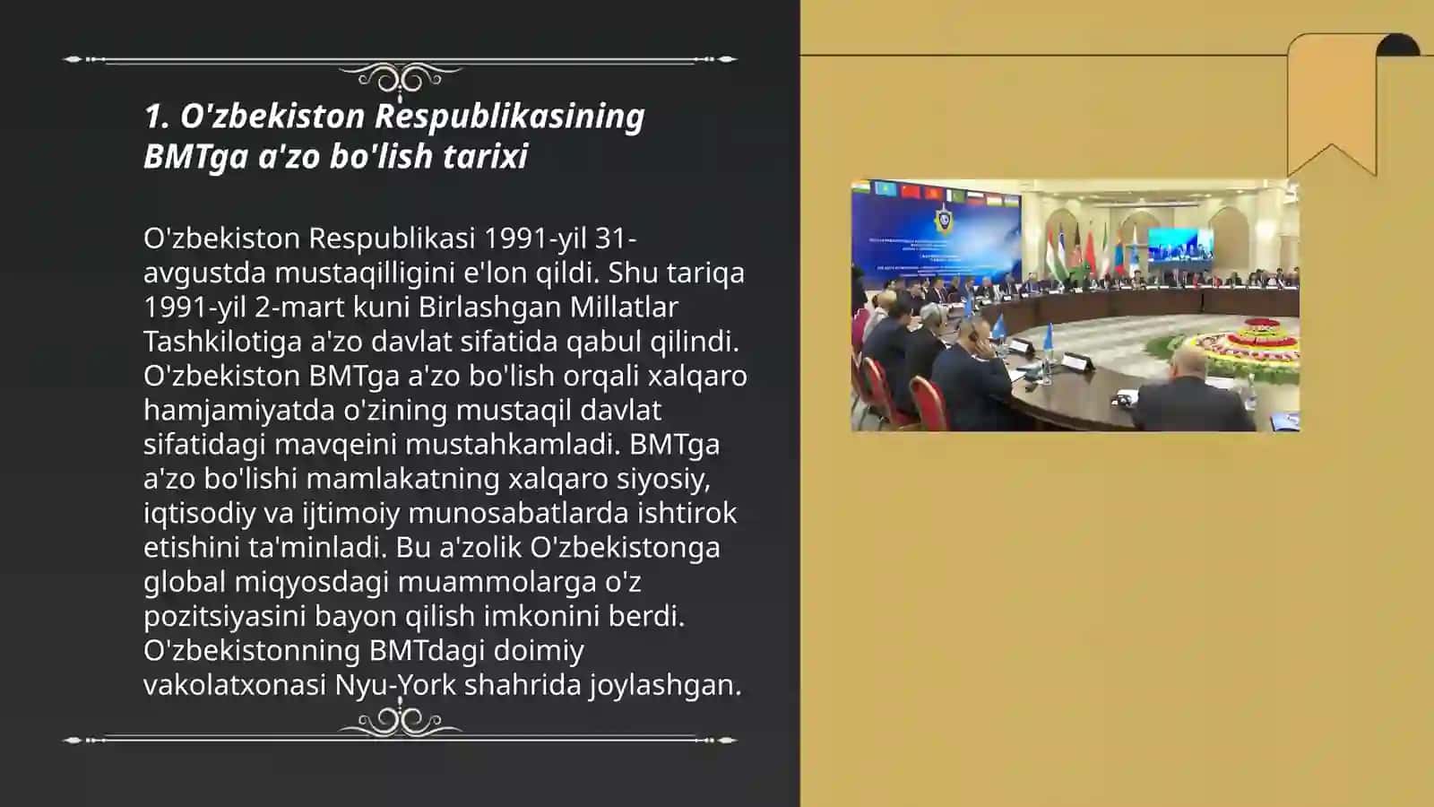 O'zbekiston Respublikasining BMT ga a'zo bo'lishi jahon hamjamiyatidagi o'ziga xos o‘rinni 3