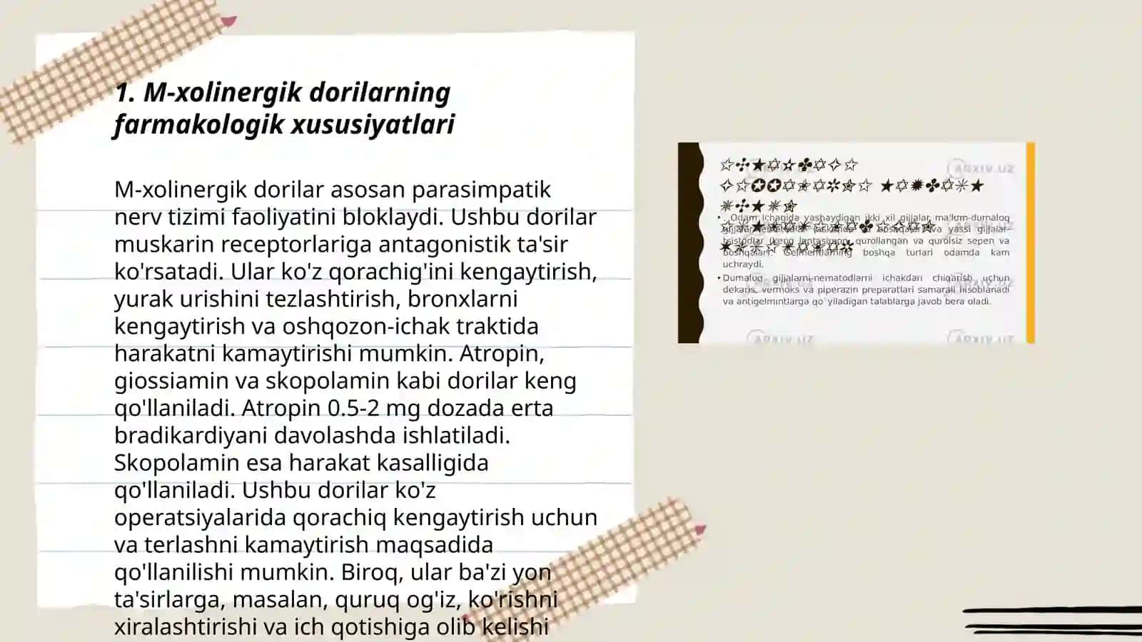 M-xolinergik va antixolinestiras dori vositalari farmakologiyasi 3