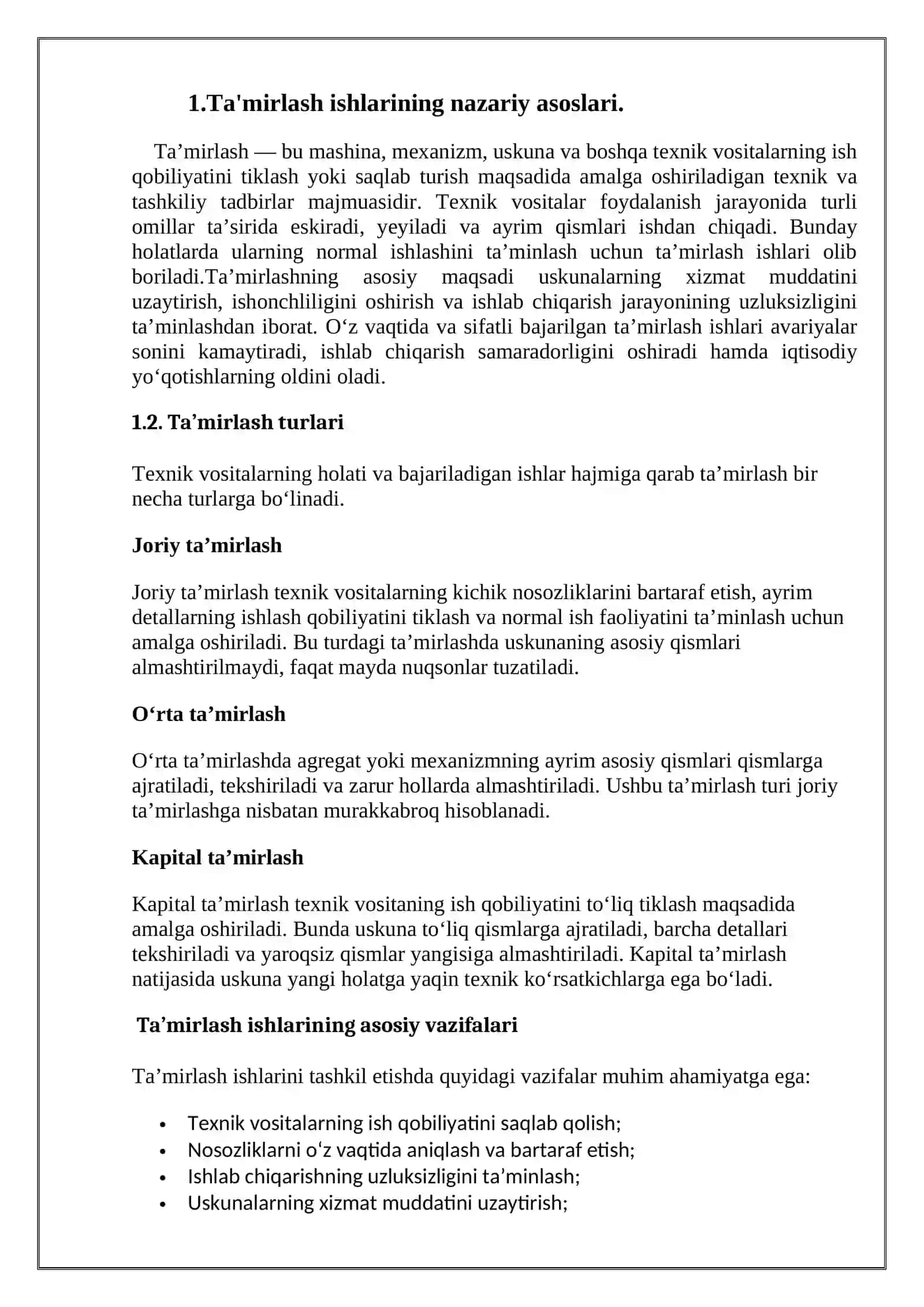 Ta'mirlash ishlarini asboblar vositasida baholash.             Ta'mirlashning texnik-iqtisodiy tahlili. 3