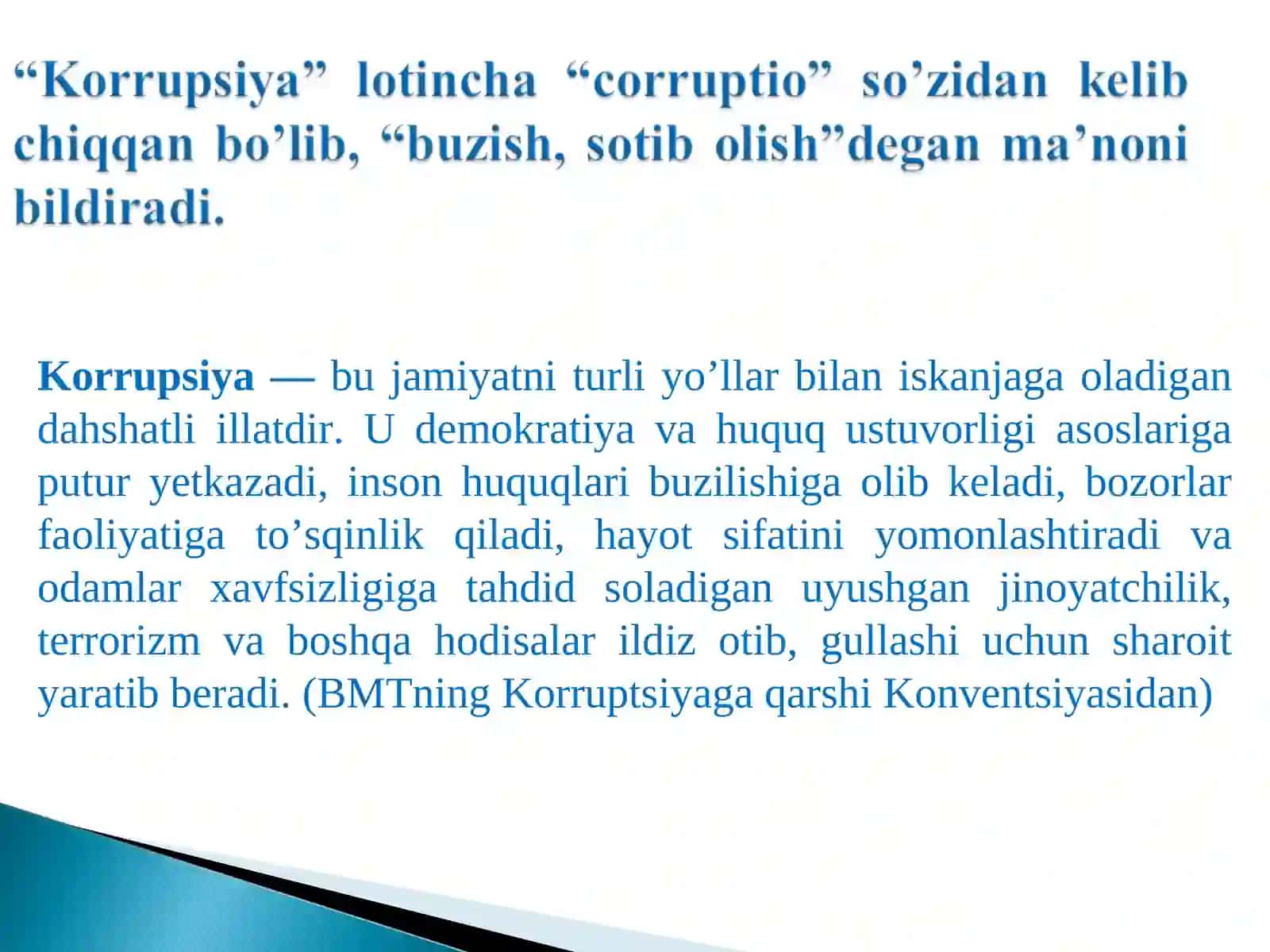 KORRUPSIYA TUSHUNCHASI, KELIB CHIQISH SABABLARI VA IJTIMOIY XAVFLILIGI VA UNGA QARSHI KURASHISHNING IJTIMOIY-HUQUQIY ASOSLARI 3