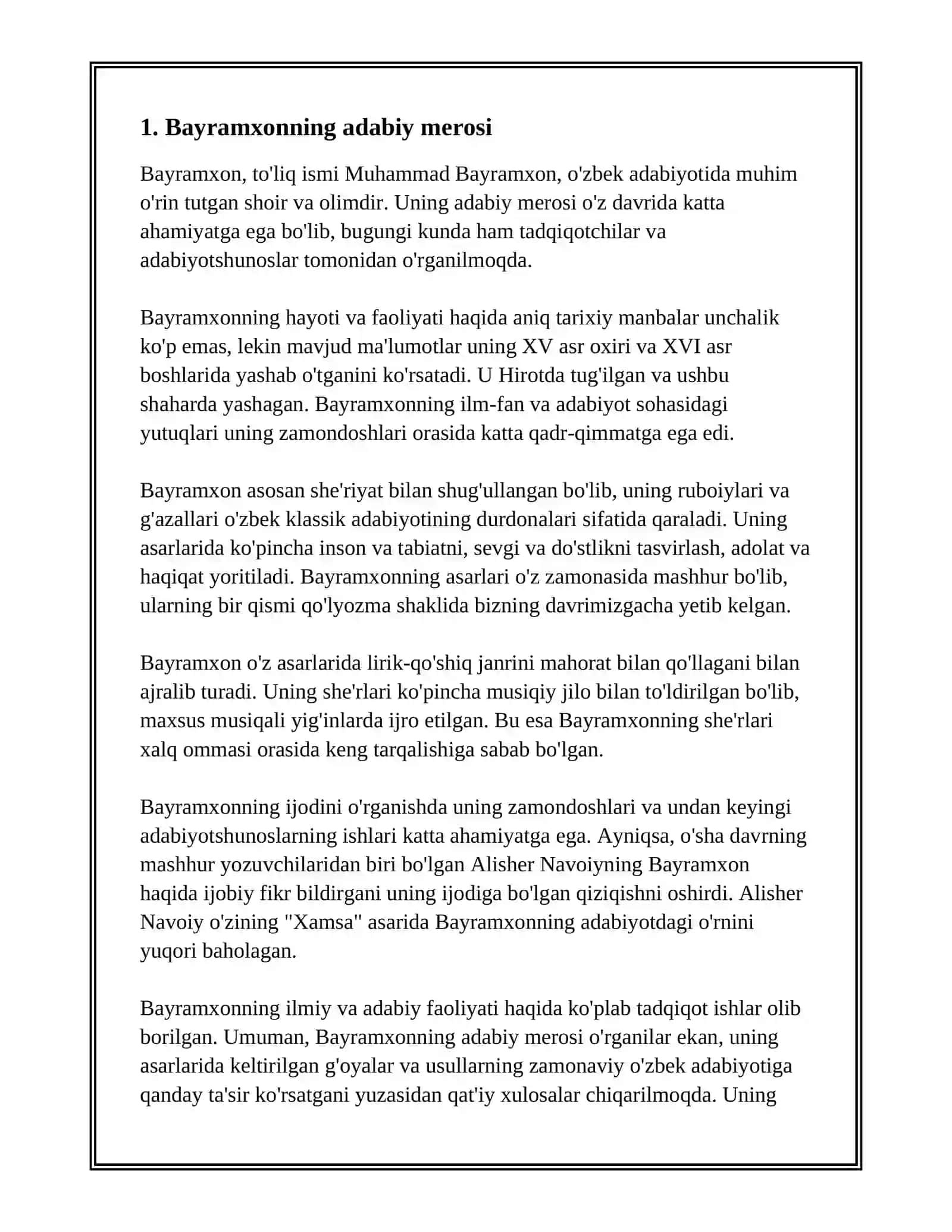 BAYRAMXON, KOMOL MIRZO, GULBADANBEGIM IJODI 3