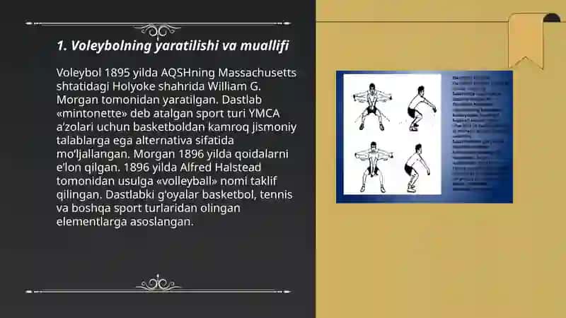 Volleybolning kelib chiqishi, rivojlanish tarixi va O'zbekistonda vujudga kelishi 3