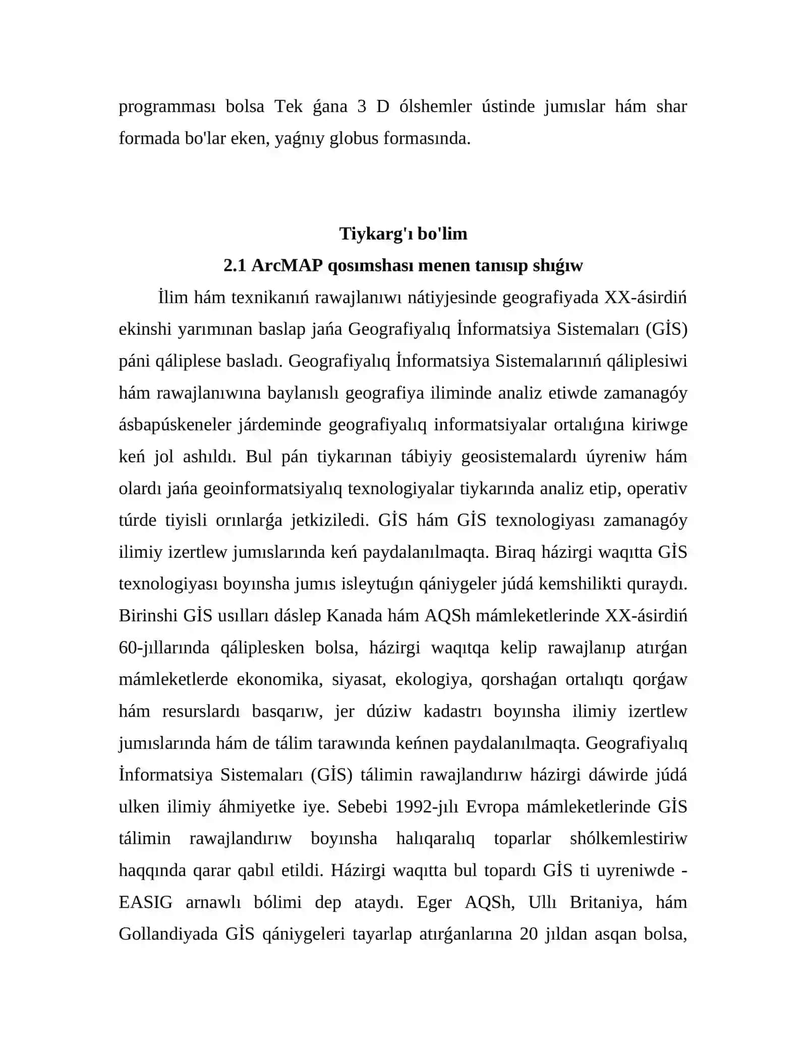 ArcMAP interfeysi ha'mde karta dokumentleri menen islewde birinshi basqıshlari 3