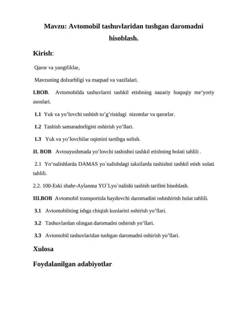Avtomobil tashuvlaridan tushgan daromadni hisoblash 3