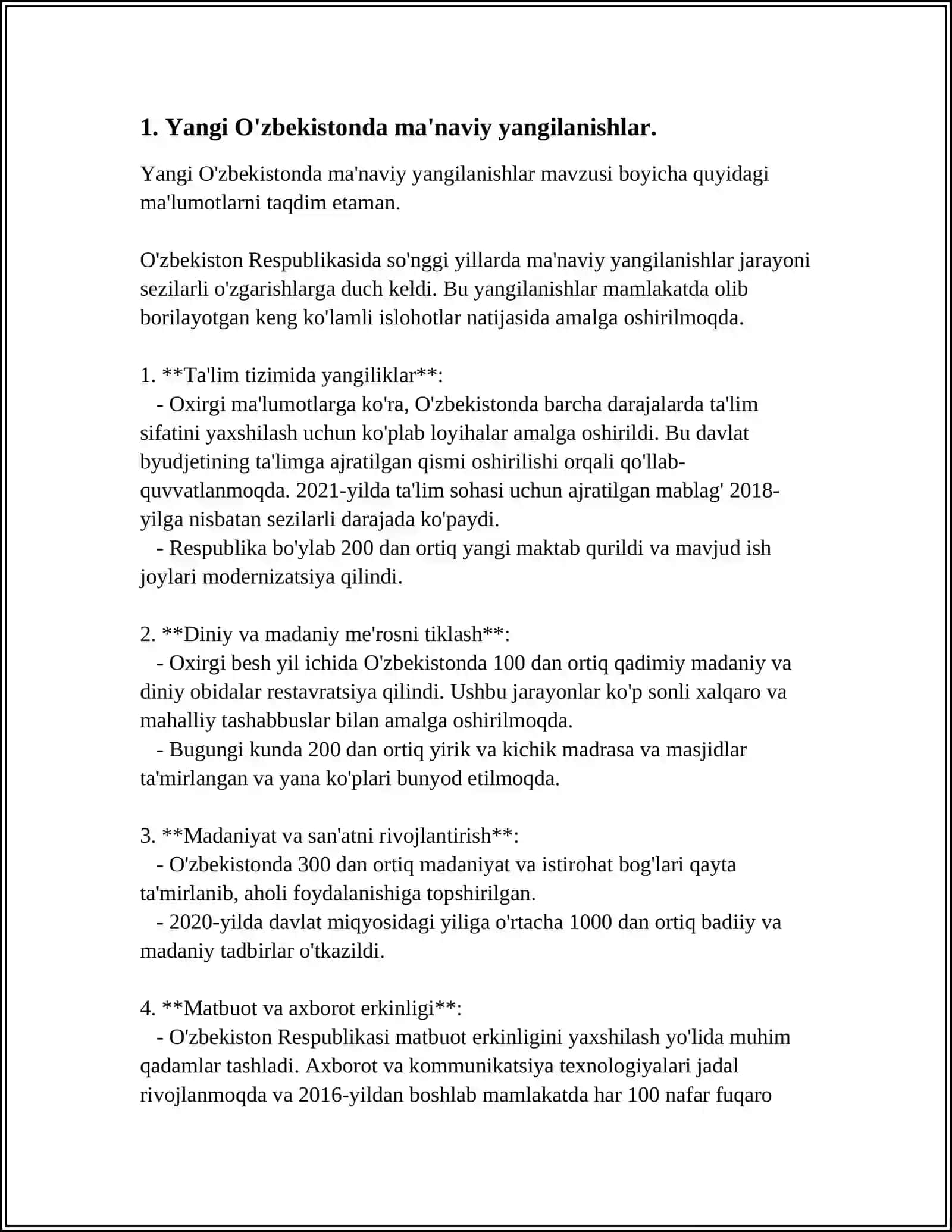 YANGI O’ZBEKISTONBDA AMALGA OSHIRILAYOTGAN MA’NAVIY O’ZGARISHLAR VA O’ZBEKISTON RESPUBLIKASIDA OMMAVIY AXBOROT VOSITALARINING FAOLIYATI 3