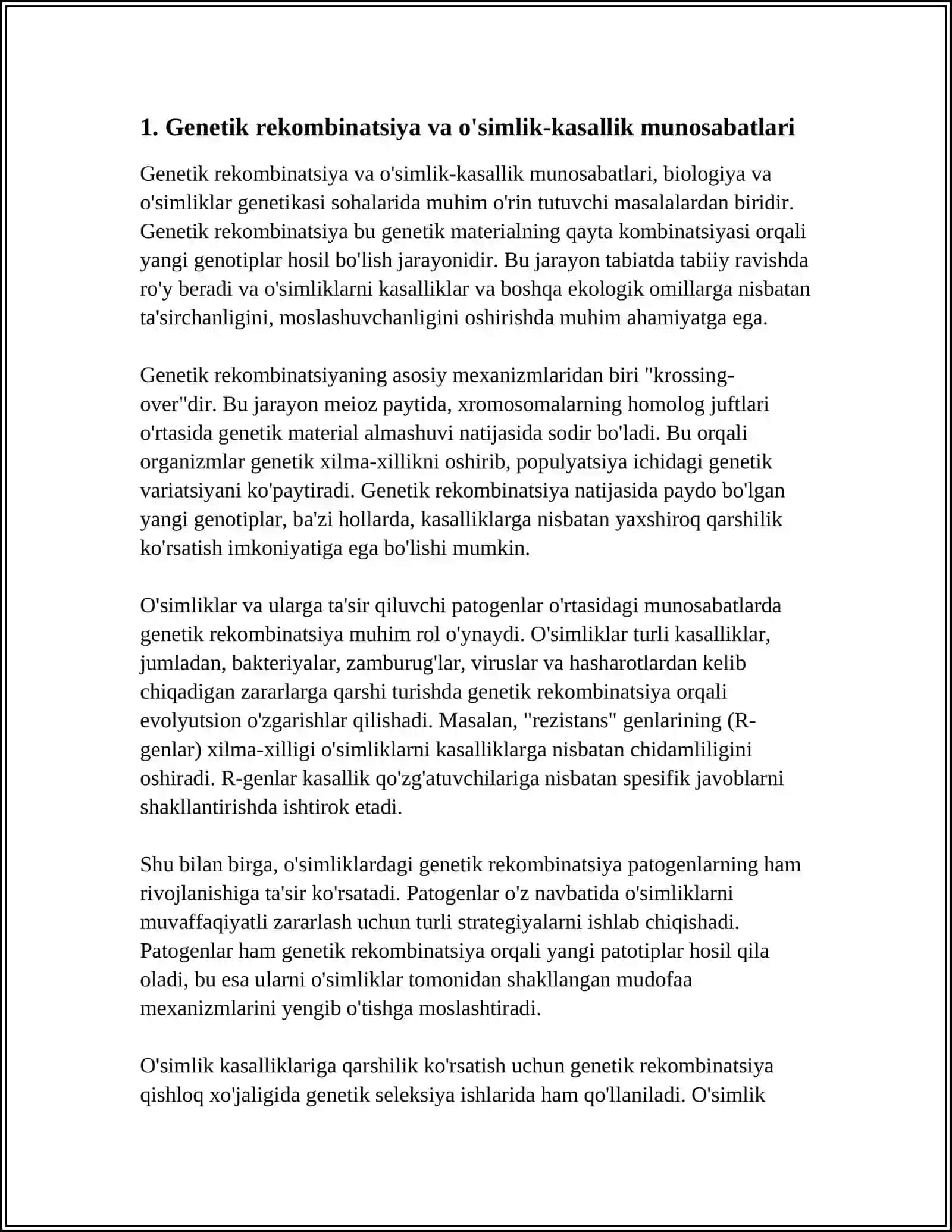 O'SIMLIK VA KASALLIK QO'ZG'ATUVCHILAR ORASIDAGI O'ZARO MUNOSABATLAR GENETIKASI 3