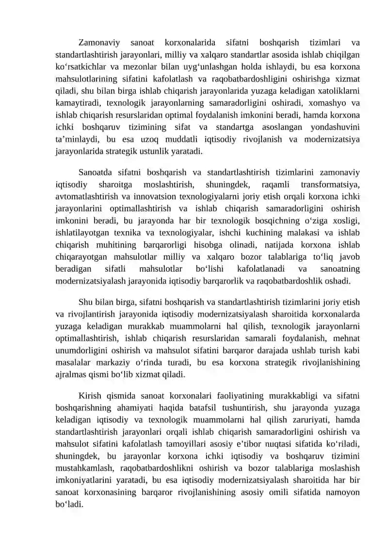 Iqtisodiyotni modernizatsiyalash sharoitida sanoatda sifatni boshqarish va standardlash 3