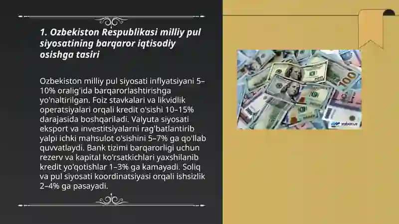 Ozbekiston Respublikasi iqtisodiyotining barqaror rivojlanishida milliy pul tizimining ro'li 3