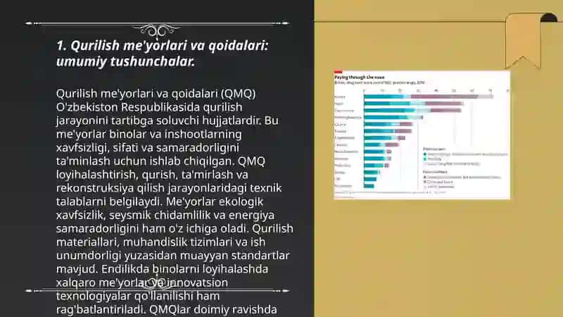O'zbekiston Respublikasida qurilish me'yorlari va qoidalarining ishlab chiqarish muhitining zararli va xavfli omillari va boshqa salbiy ko'rsatkichlarining oldini olish bo'yicha ahamiyati 3