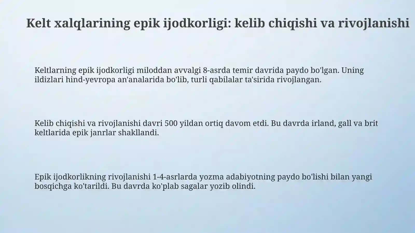 Kelt xalqlari epik ijodi: bardlar va flidlar tomonidan ijod etilgan sagalar 3