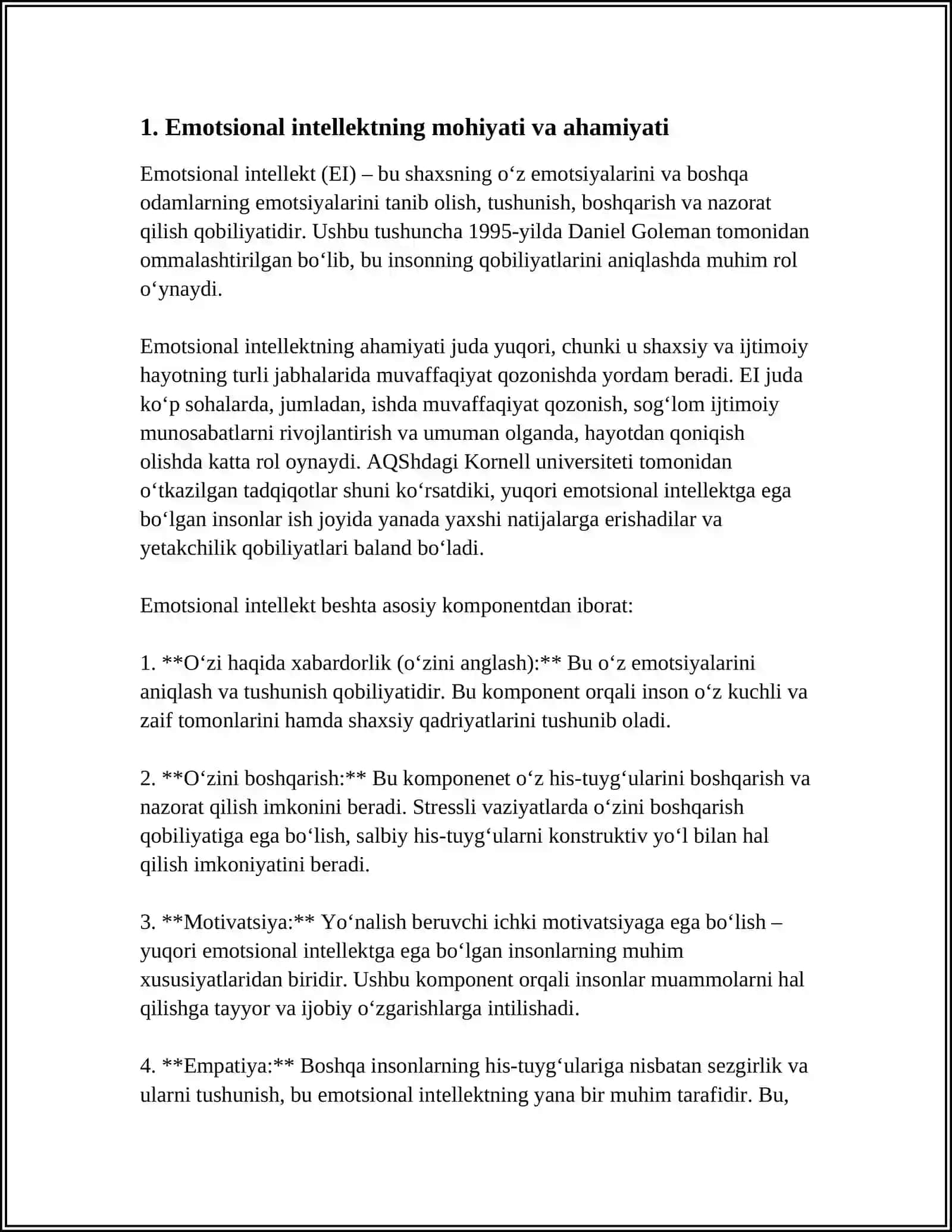 MUSTAQIL ISH Mavzu: IQ VA EMOSIONAL INTELLEKTNING INDIVIDUAL TAFOVUTLARI 3
