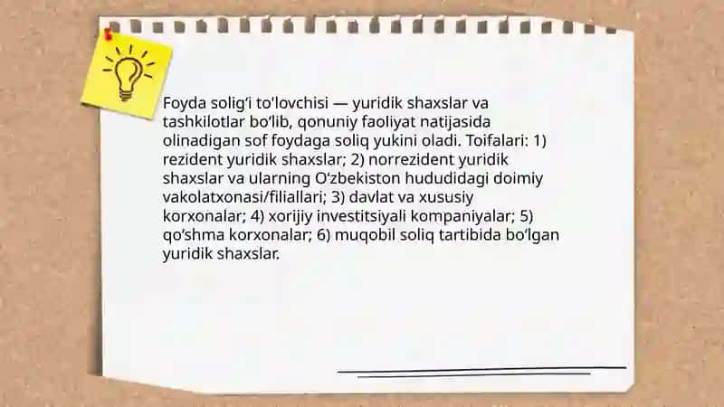 Foyda soligʻi to'lovchilari, soliq solish obyekti va soliq bazasi 3
