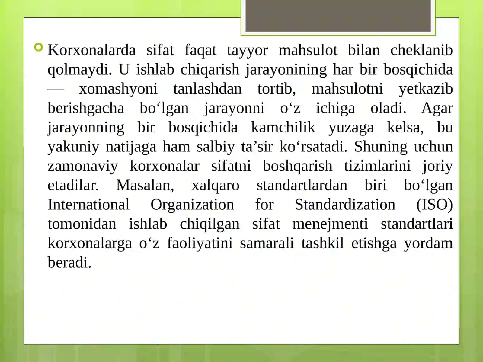 Korxona va tashkilotlarda xizmatlar sifati va unioshirish 3