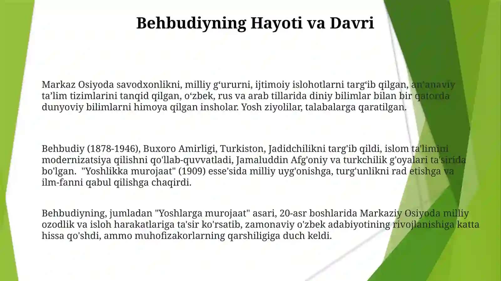 Mahmudxoʻja Behbudiyning "Yoshlarga murojaat" maqolasini tahlili 3