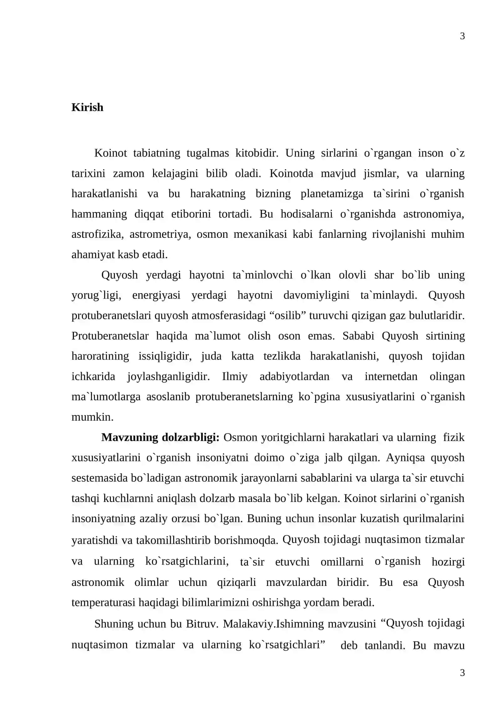 Quyosh tojidagi nuqtasimon tizmalar va ularning ko`rsatgichlari 3
