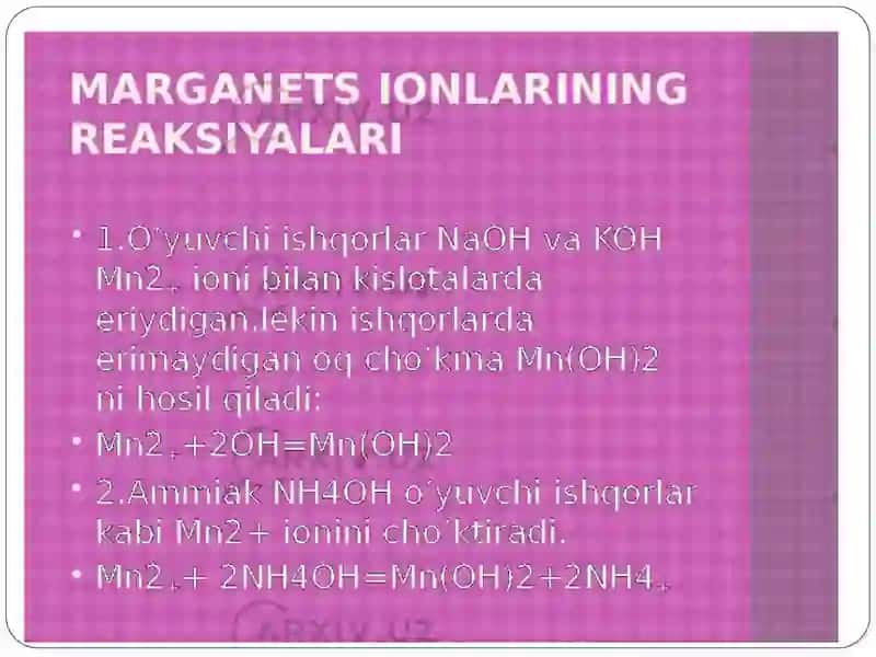 Mn+2kationiniorganizmdagiahamiyati,tibbiyotdaqo'llanishivadorivositalaritarkibidasifathamdamiqdorinianiqlash 3