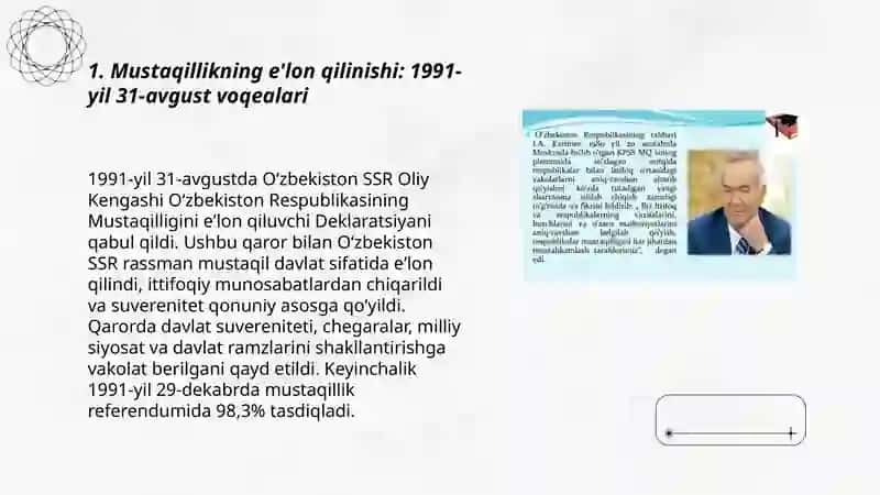 Mustaqillikning e'lon qilinishi.Milliy davlatchilikning shakllanishi va rivojlanishi 3