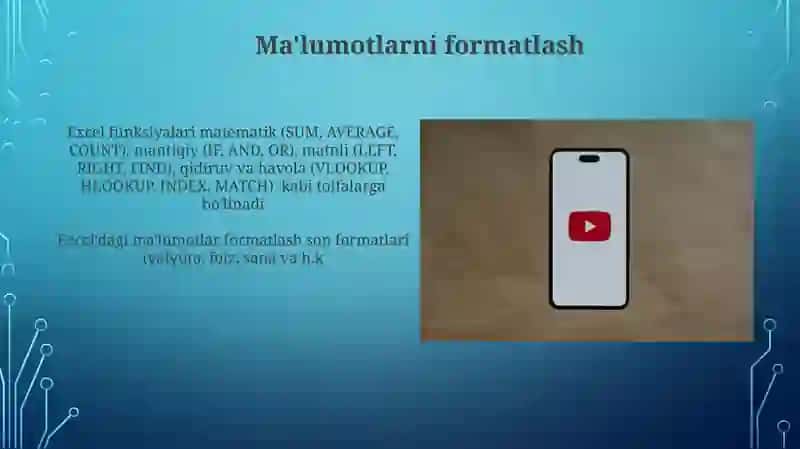 Ms exsel dasturi interfeysi va vazifasi 3
