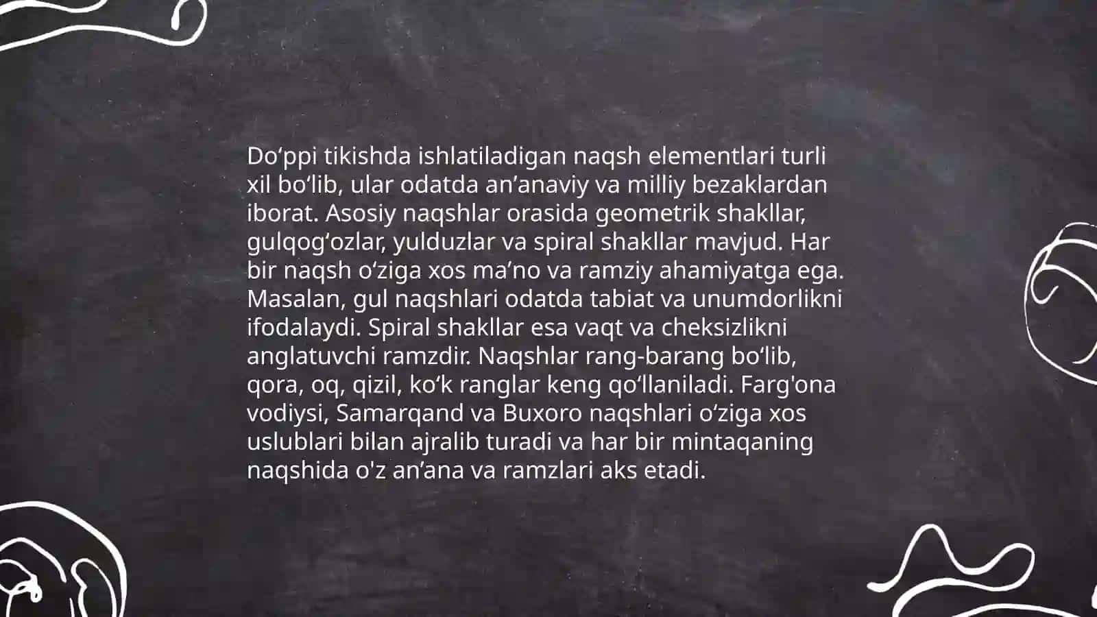 Doʻppi tikishda naqsh elementlari, bezash usullarini oʻrganish 3