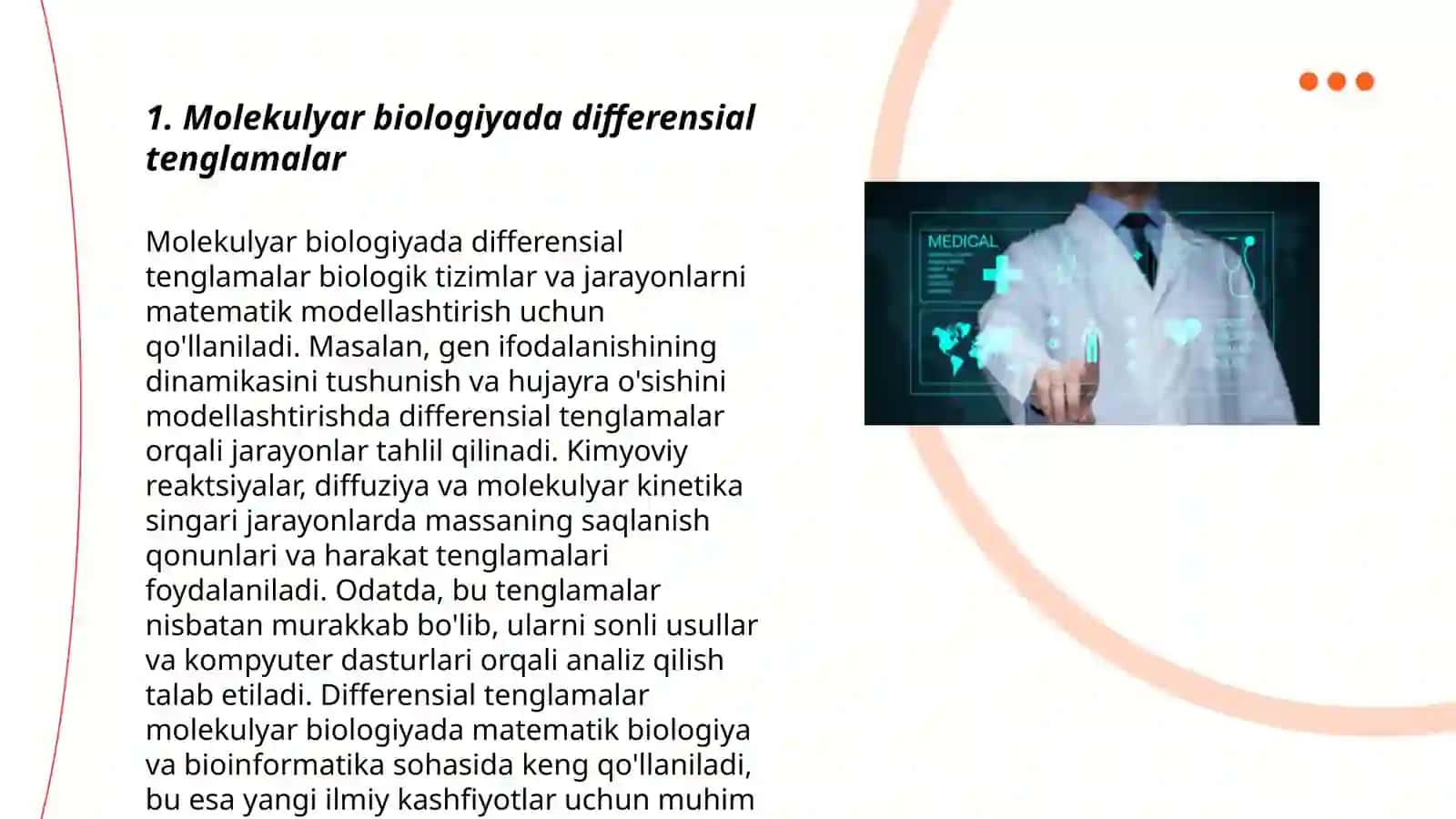 Tibbiy - biologik mazmundagi differensial tenglamalarni tuzish va yechish 3