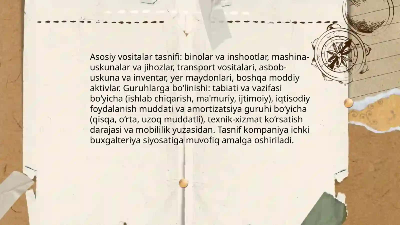 Asosiy vositalarning turkumlanishi asosiy vositalar holati va harakati hisobi 3