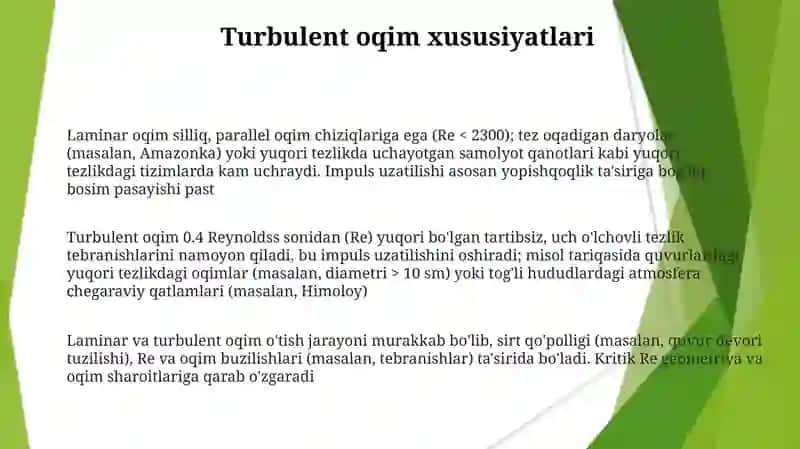 Laminar va turbulent oqimlar 3