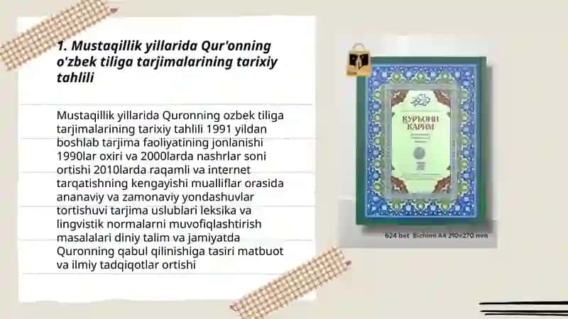 Mustaqillik yillarida Qur'onning o'zbek tiliga amalga oshirilgan tarjima va tafsirlari 3
