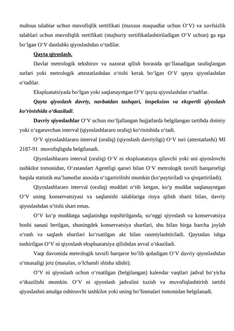 O‘LCHASH VOSITALARINI SINASH TURLARI 3