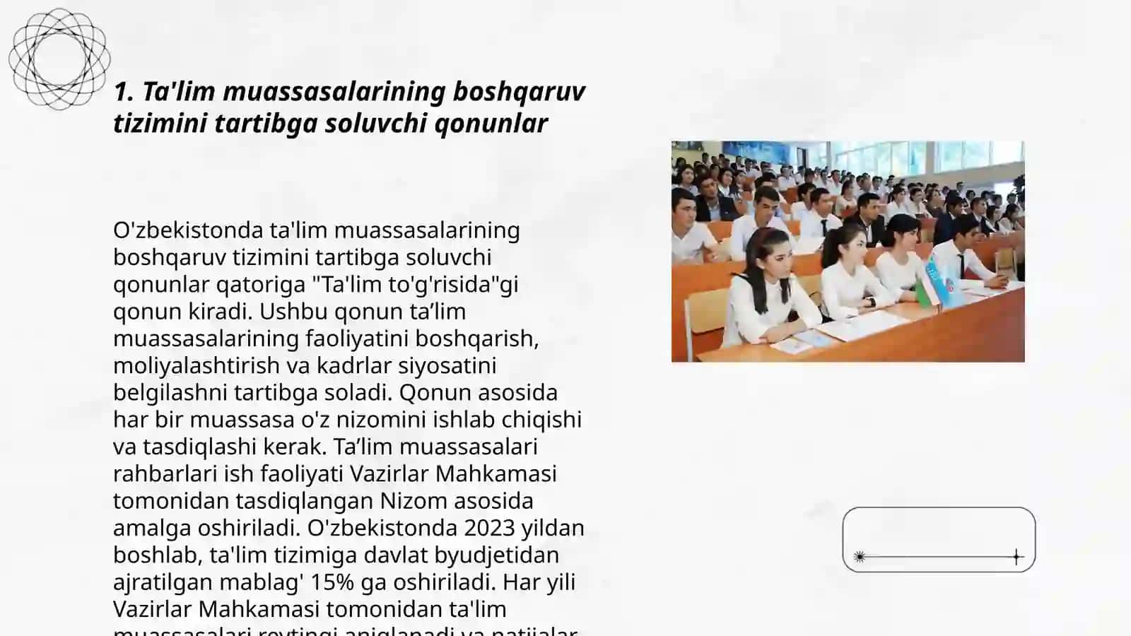 Ta'lim muassasasining boshqarishga doir me'yoriy huquqiy hujjatlar 3