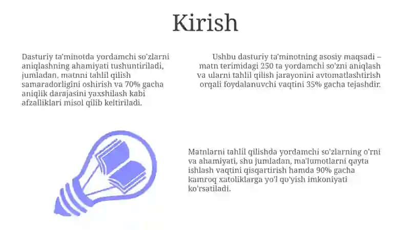 Matndagi yordamchi soʻzlarni topuvchi dastur tuzish 3