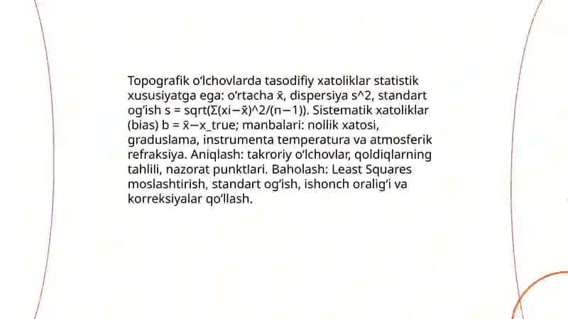 Xatoliklar qiymatini hisoblab chiqish TOPOGRAFIYA, KARTOGRAFIYA VA GAT 3