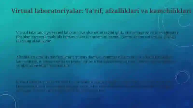 Virtual labaratoriyalar. Oʻquv jarayonida simulyatorlardan foydalanish. Simulyator dasturlar 3