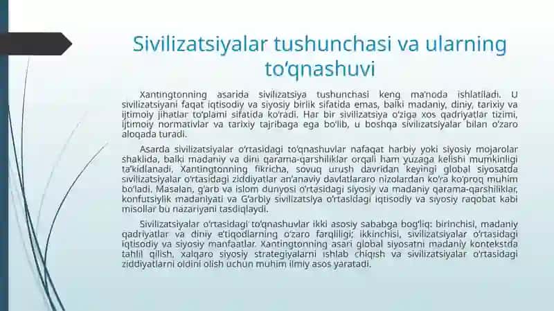 S. Xantingtonning “Sivilizatsiyalar to‘qnashuvi” asarini o‘qish va mohiyati 3