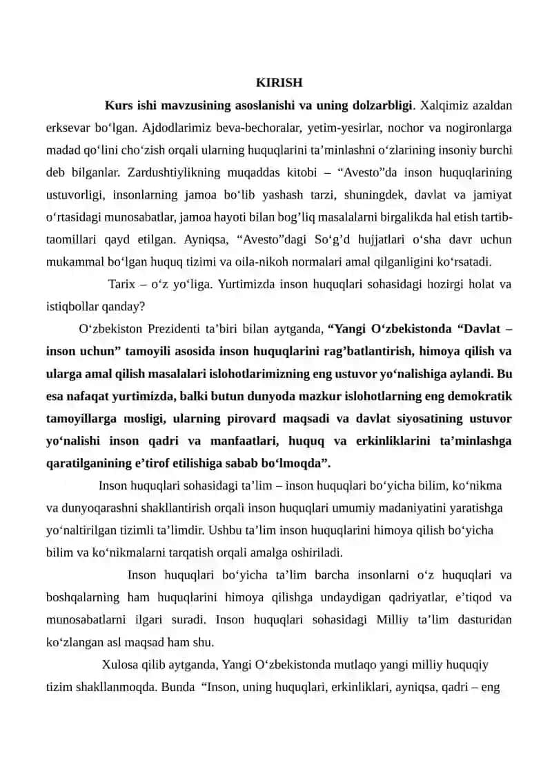 "O‘ZBEKISTON RESPUBLIKASIDA TURLI TOIFADAGI OILALAR VA BOLALAR HUQUQLARINI ANIQLASH" KURS ISHI 3