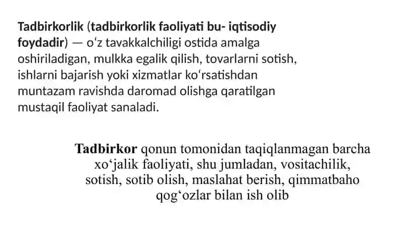 Tadbirkorlik asoslari fanining mohiyati va mazmuni. Taqdimot 3
