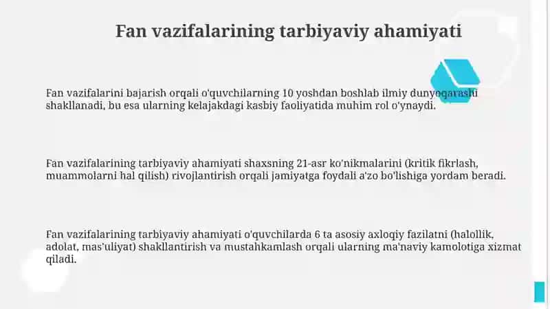 O'zbekistonning eng yangi o'quv fanining predmeti va vazifalarining metodologiknazariytamoyillari 3
