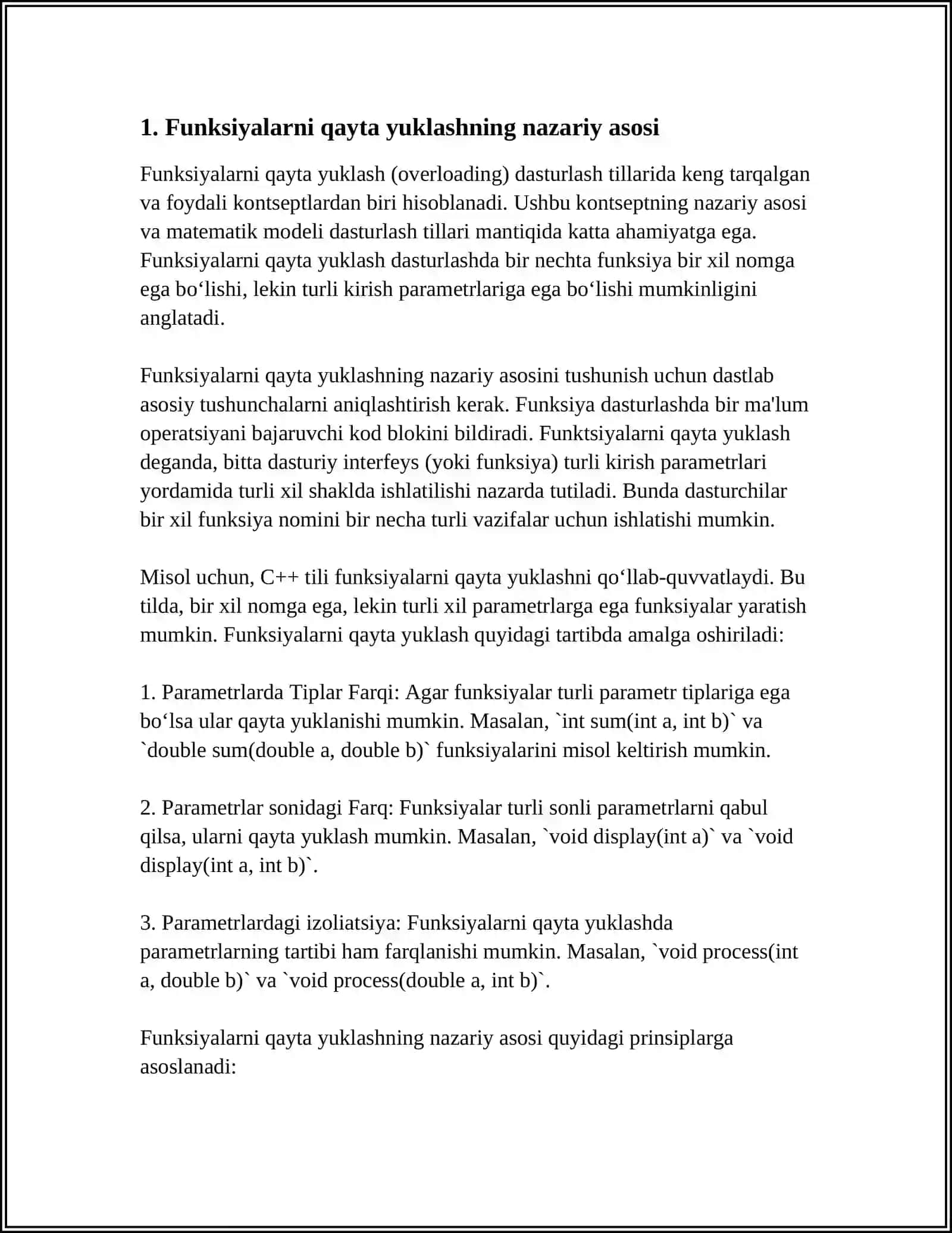 SINFLARNI YARATISHDA FUNKSIYALARNI QAYTA YUKLASH MEXANIZMIDAN UNUMLI FOYDALANISH 3