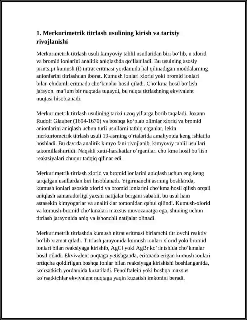 MERKURIMETRIK TITRLASH USULLARI. XLORID VA BROMIDLARNI ANIQLASH 3