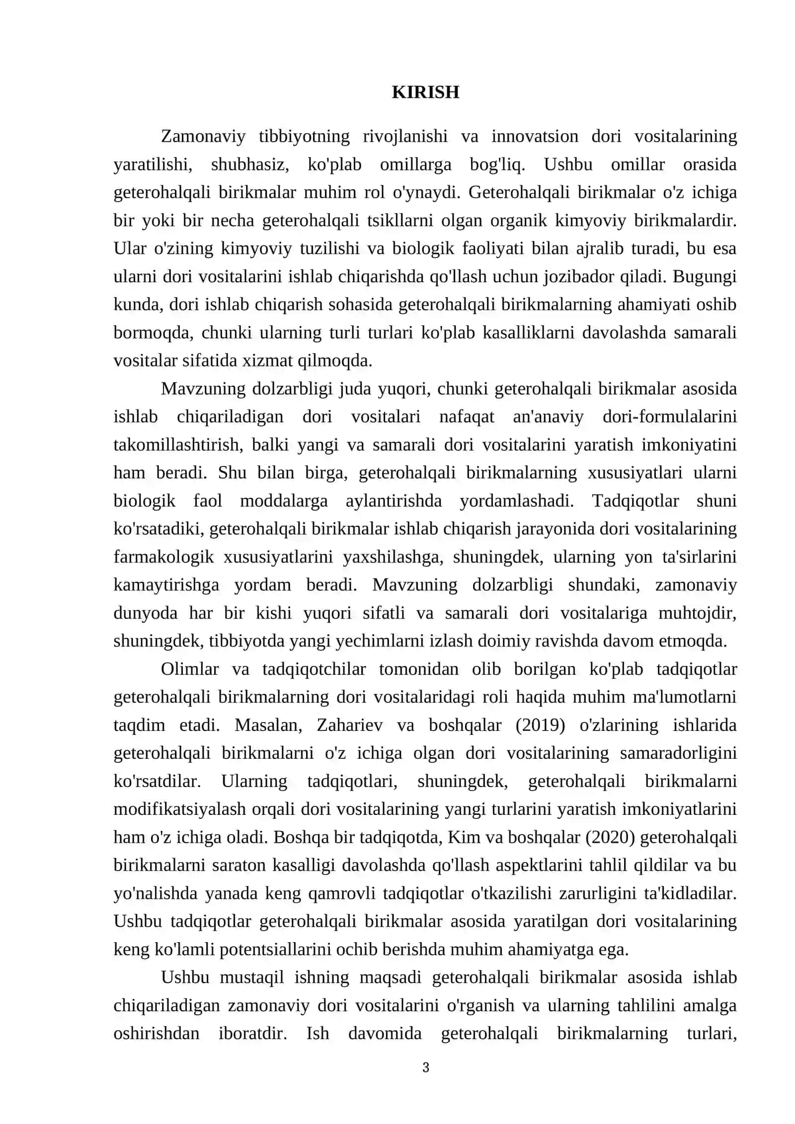Geterohalqali birikmalar asosida ishlab chiqariladigan zamonaviy dori vositalati 3