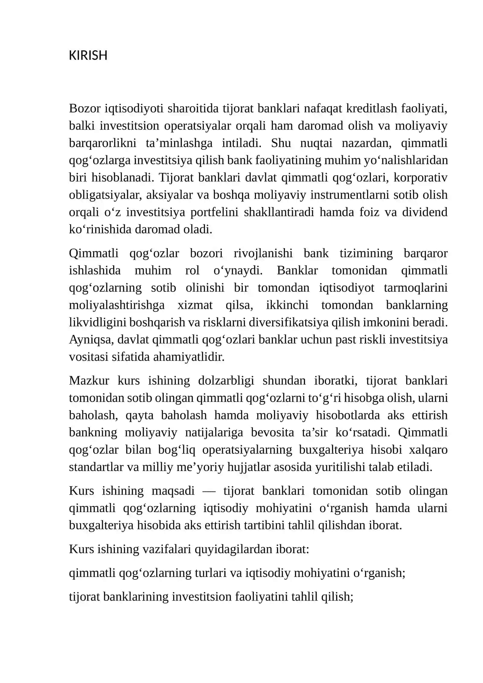 TIJORAT BANKLARI TOMONIDAN SOTIB OLINGAN QIMMATLI QOG'OZLAR VA ULARNING HISOBGA OLINISHI 3