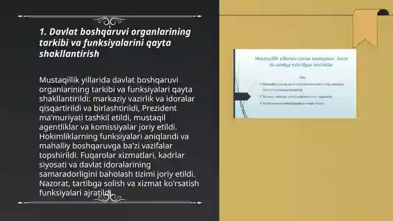 Mustaqil yillarida davlat boshqaruvi tizimida amalga oshirilgan islohotlar 3