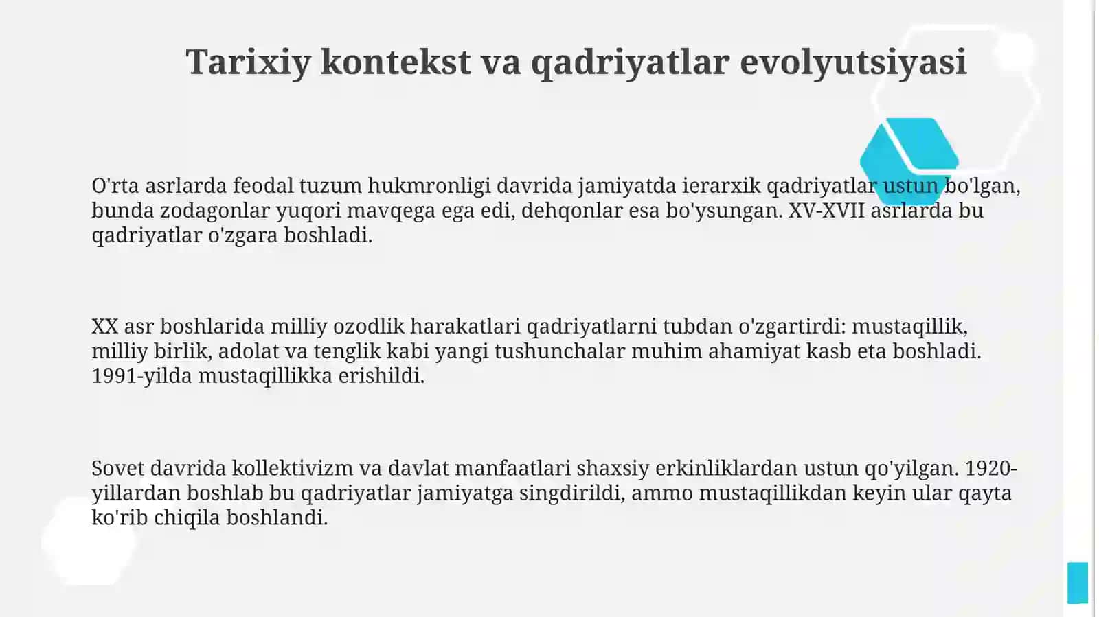 Yangi qadriyatlar tizimi shakllantirishdagi ijtimoiy siyosiy omillar 3