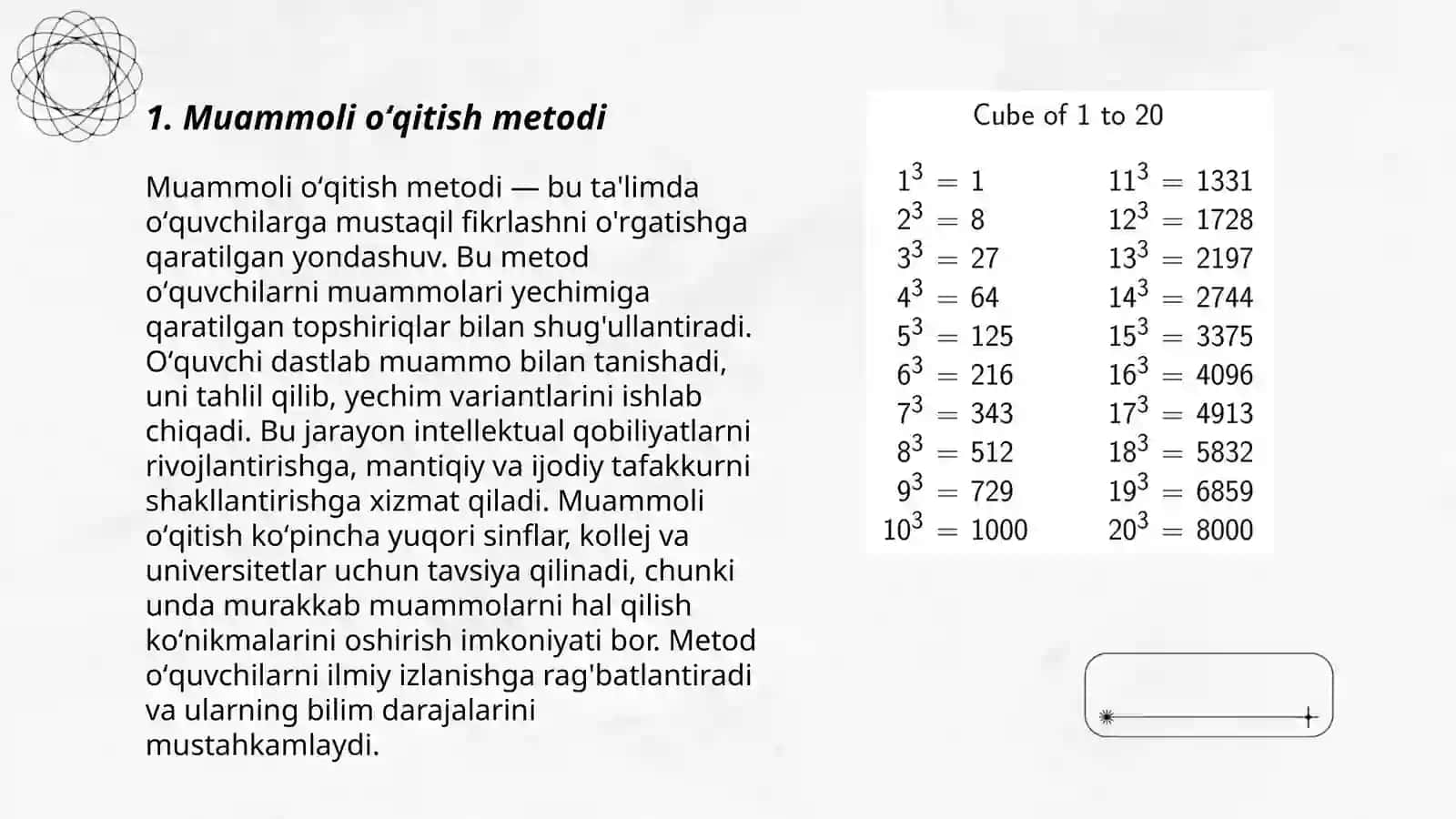 Matematika oʻqitish metodlari (muammoli,evristik,dasturlashga,blokli,modulli) 3