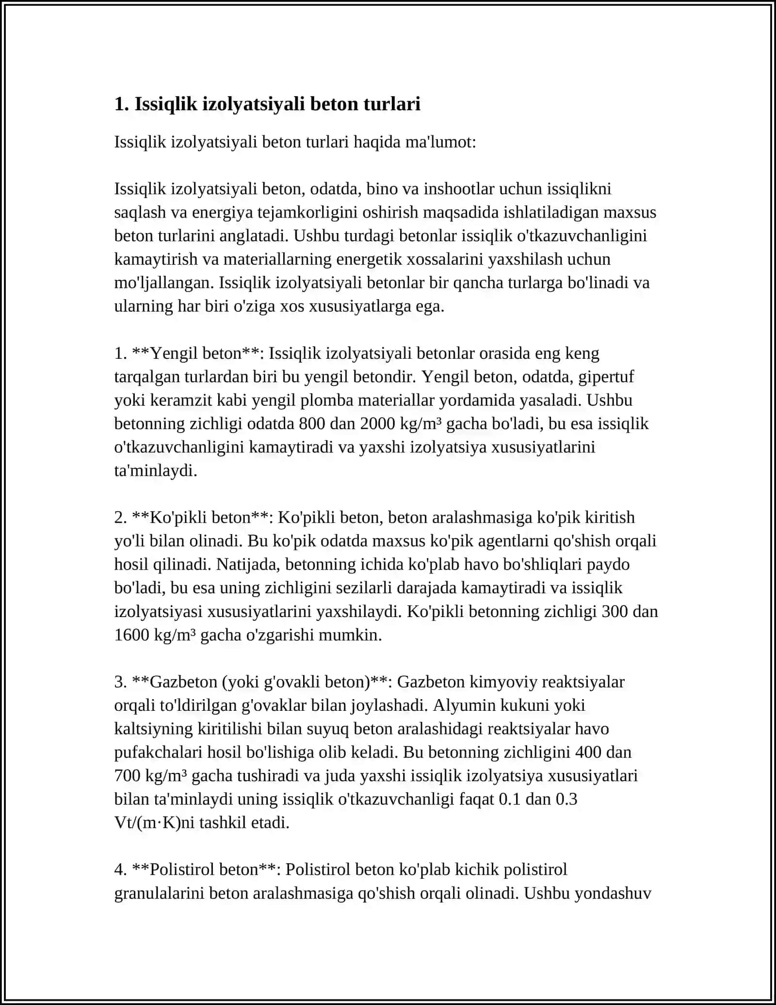ISHQORLI TOSHQOL ISSIQLIKNI TEZ O'TKAZIB YUBORMAYDIGON BETONLAR 3
