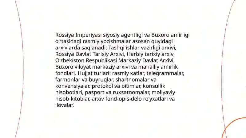 РОССИЯ ИМПЕРАТОРИ СИЁСИЙ АГЕНТЛИГИ ВА БУХОРО АМИРЛИГИ ЎРТАСИДАГИ ЁЗИШМАЛАР 3