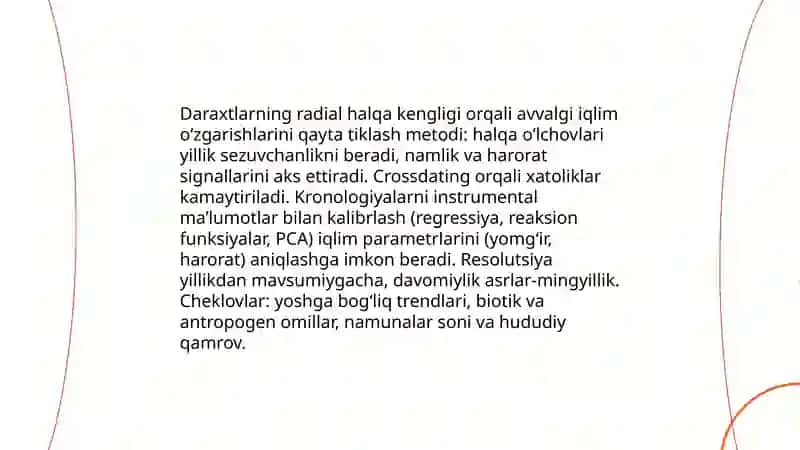 Daraxtlarning radial halqalari boʻyicha avvalgi ekologik holatni aniqlash 3