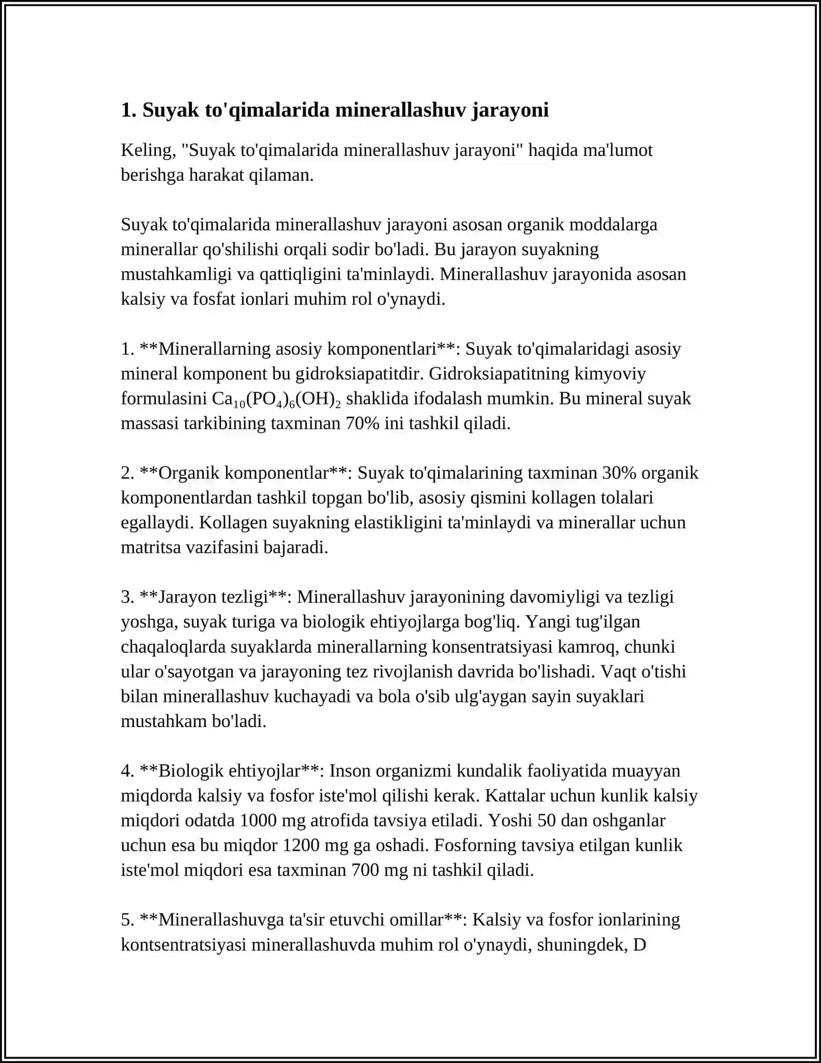 SUYAK TO'QIMALARINING MINERALLASHUVI, UNING TARTIBGA SOLINISHI VA BUZILISHLARI.SUYAK TO'QIMALARINING REGENERATSIYASI VA TRANSPLANTATSIYASI. SUYAKNING OSISHIGA TASIR QILUVCHI OMILLAR 3