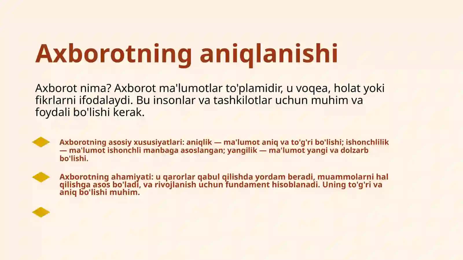 Axborotlarning asosiy xususiyatlari va tavsifnomasi 3